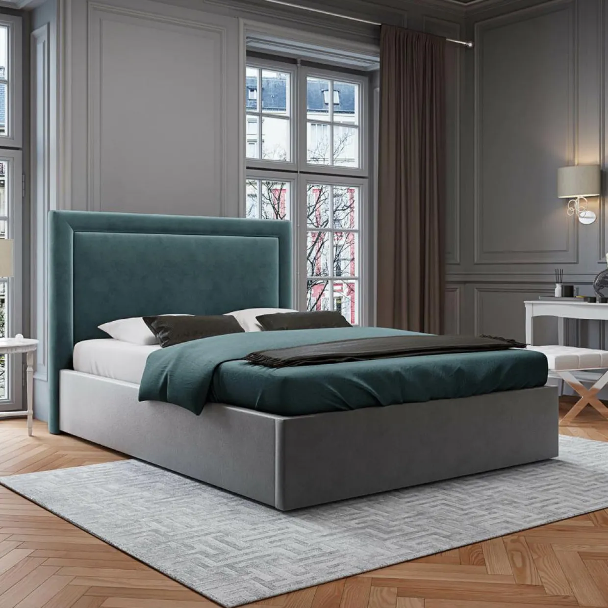 Tête de Lit en Velours Primevère pétrole - 200x120 cm-Mazzini Sofas Clearance