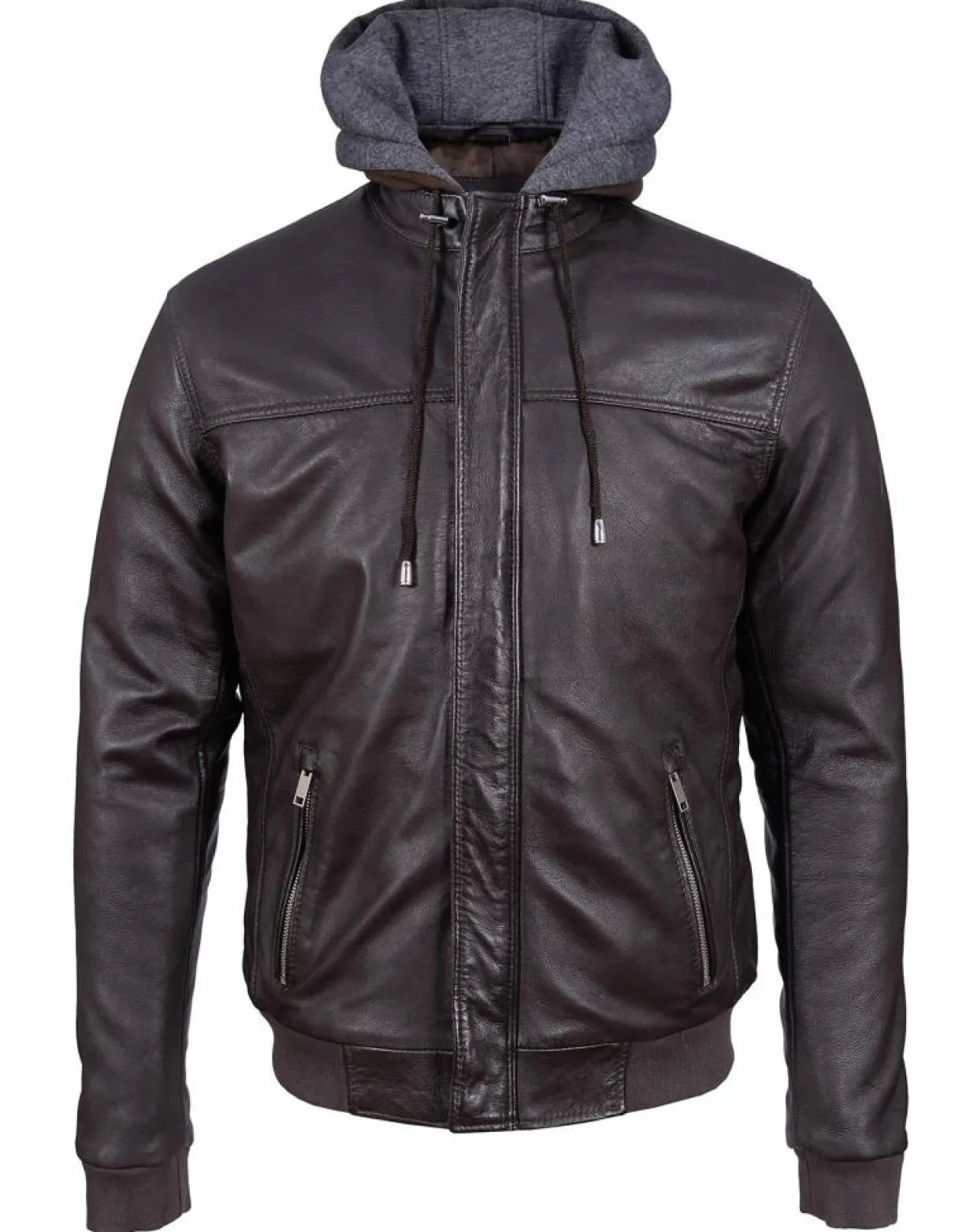Veste à capuche en Cuir Briac marron-Blue Wellford Clearance