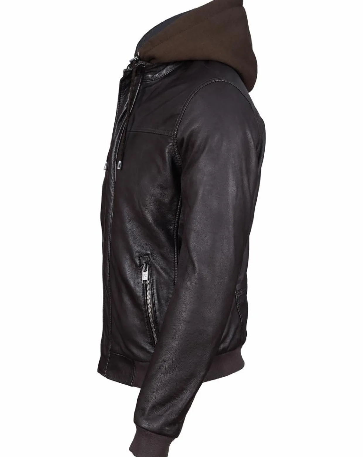 Veste à capuche en Cuir Briac marron-Blue Wellford Clearance