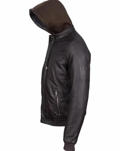 Veste à capuche en Cuir Briac marron-Blue Wellford Clearance