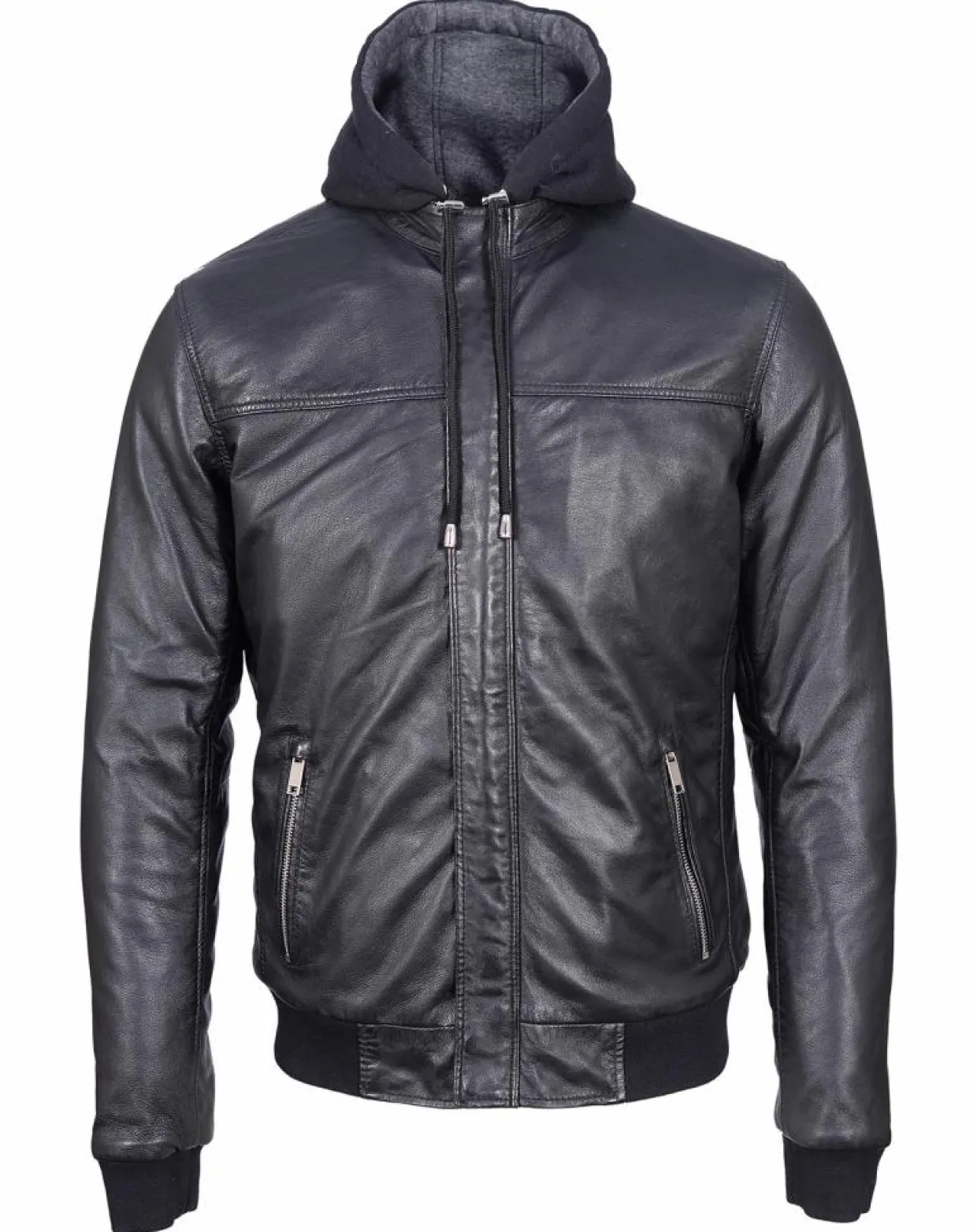 Veste à capuche en Cuir Briac noire-Blue Wellford Online