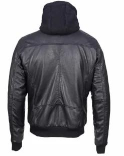 Veste à capuche en Cuir Briac noire-Blue Wellford Online