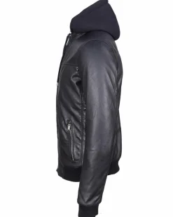 Veste à capuche en Cuir Briac noire-Blue Wellford Online
