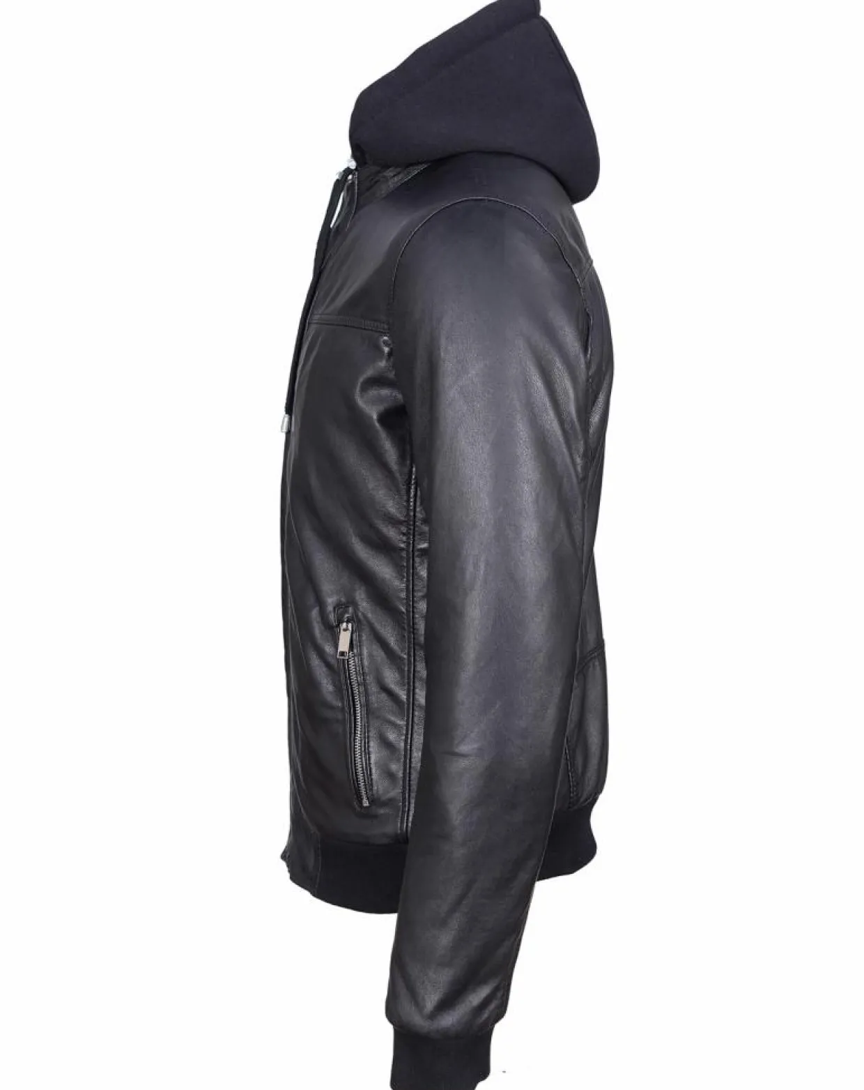 Veste à capuche en Cuir Briac noire-Blue Wellford Online