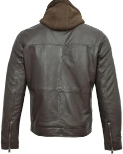 Veste à capuche en Cuir Niort marron-Chyston Clearance