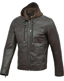 Veste à capuche en Cuir Niort marron-Chyston Clearance