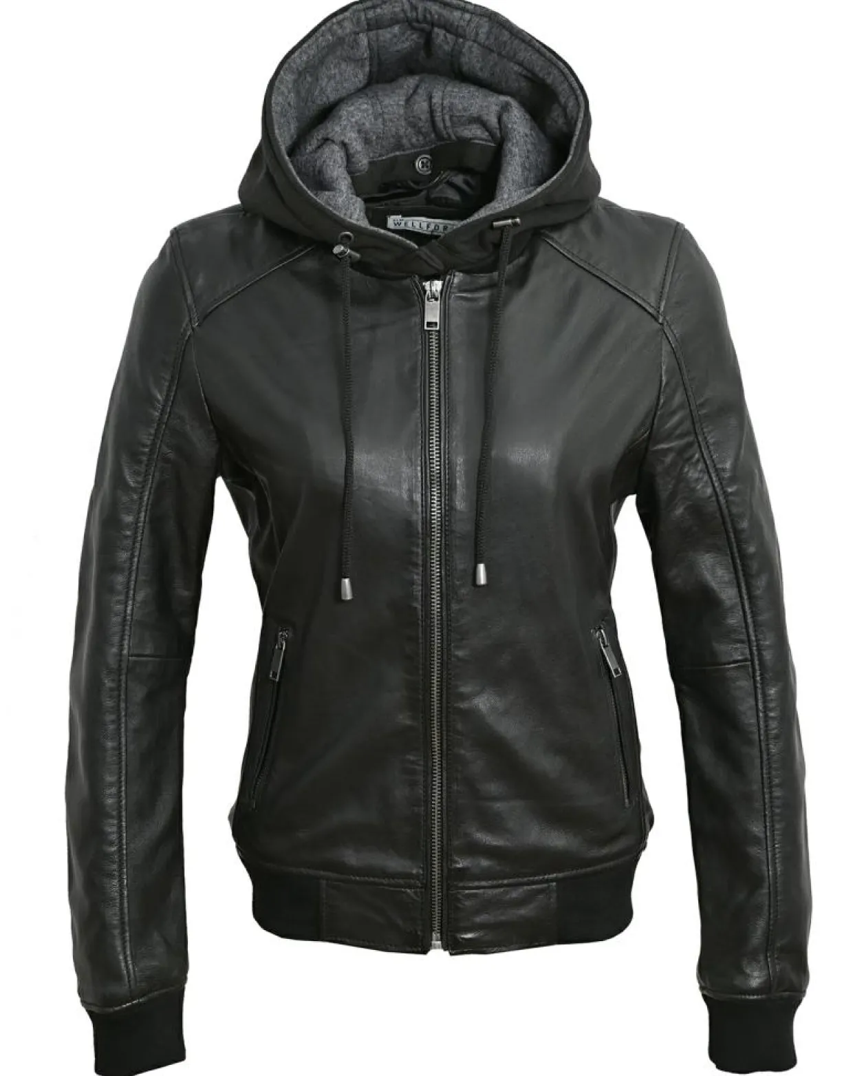 Veste à capuche en Cuir Noa noire-Blue Wellford Outlet