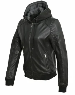 Veste à capuche en Cuir Noa noire-Blue Wellford Outlet