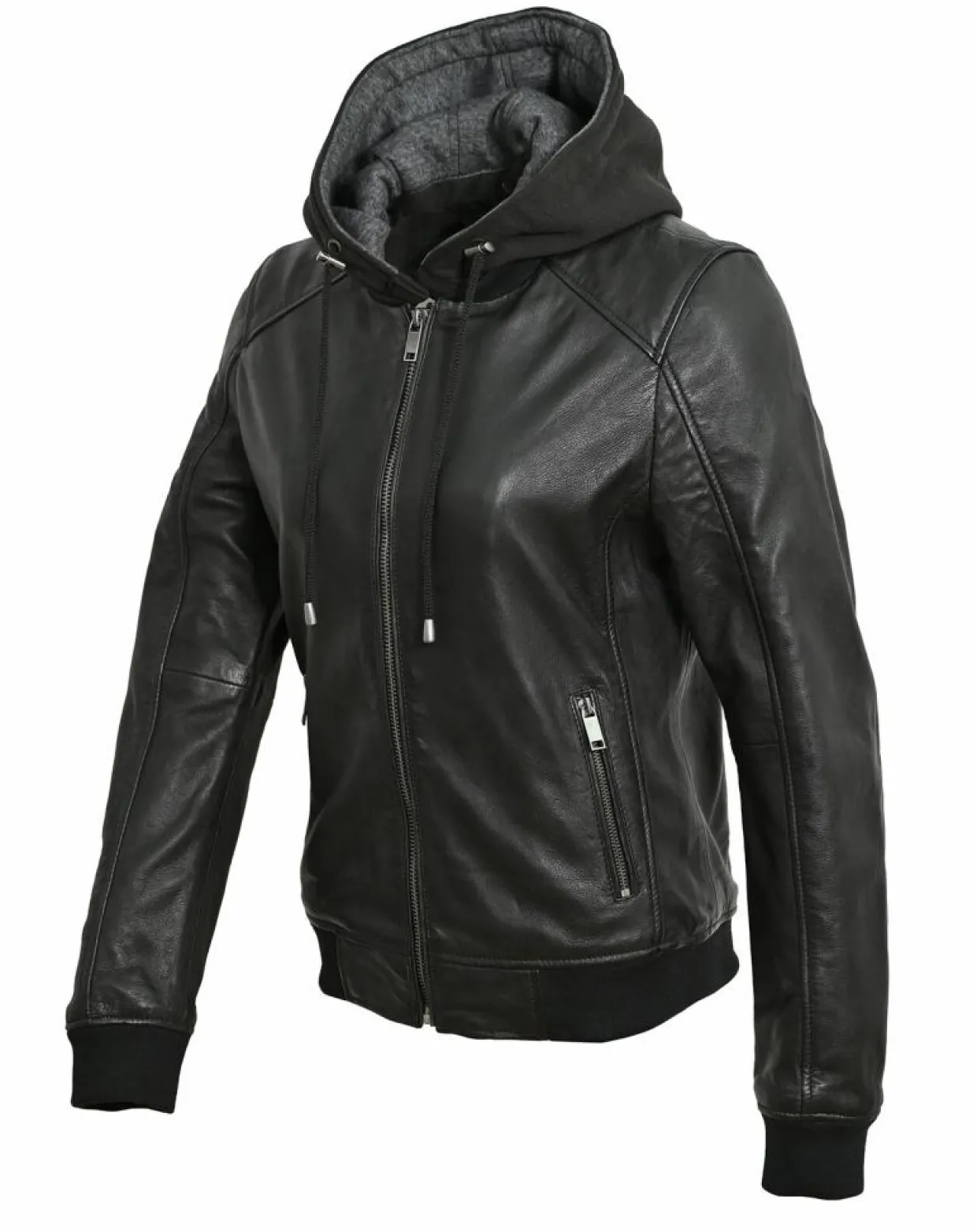 Veste à capuche en Cuir Noa noire-Blue Wellford Outlet