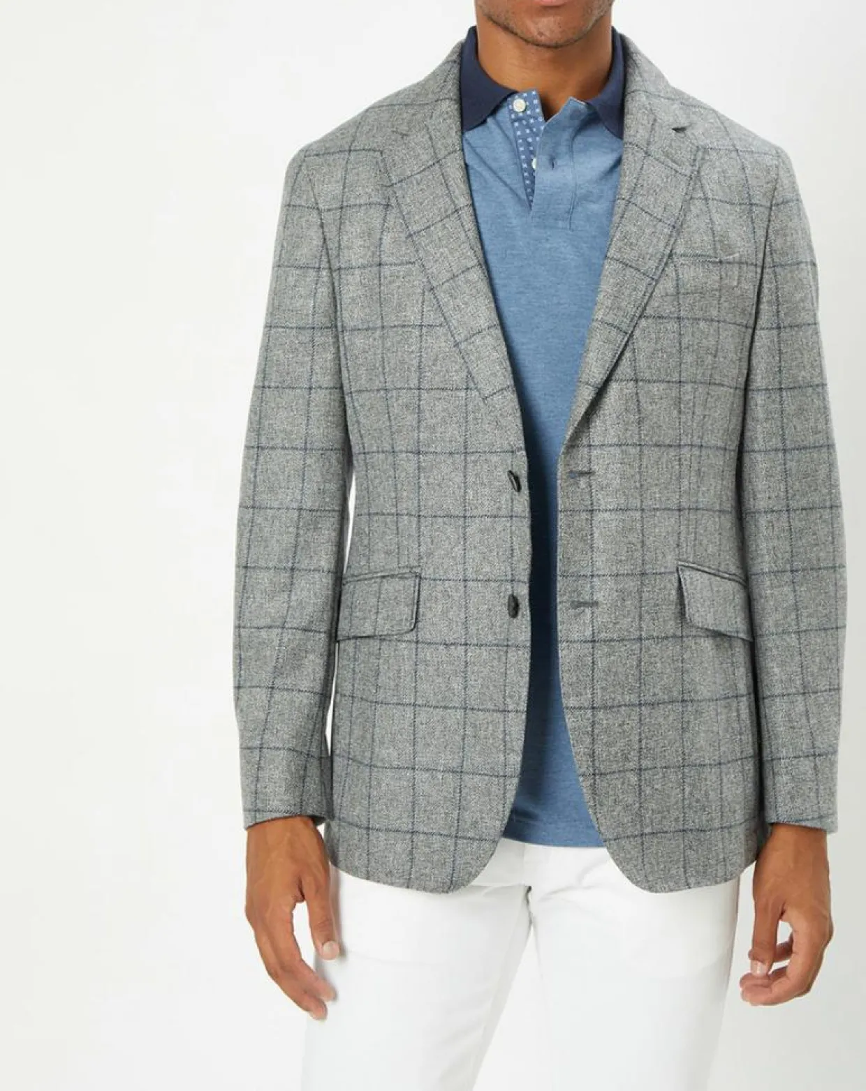 Veste 100% Laine à carreaux fins gris/bleu-Hackett London New