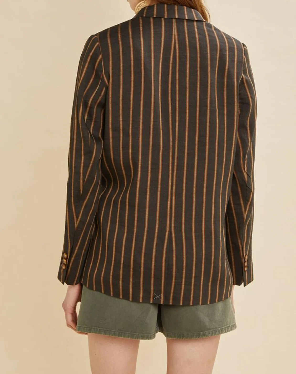Veste blazer en Lin mélangé Valeria rayée kaki-Chloé Stora Outlet