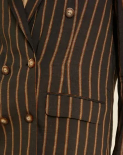 Veste blazer en Lin mélangé Valeria rayée kaki-Chloé Stora Outlet