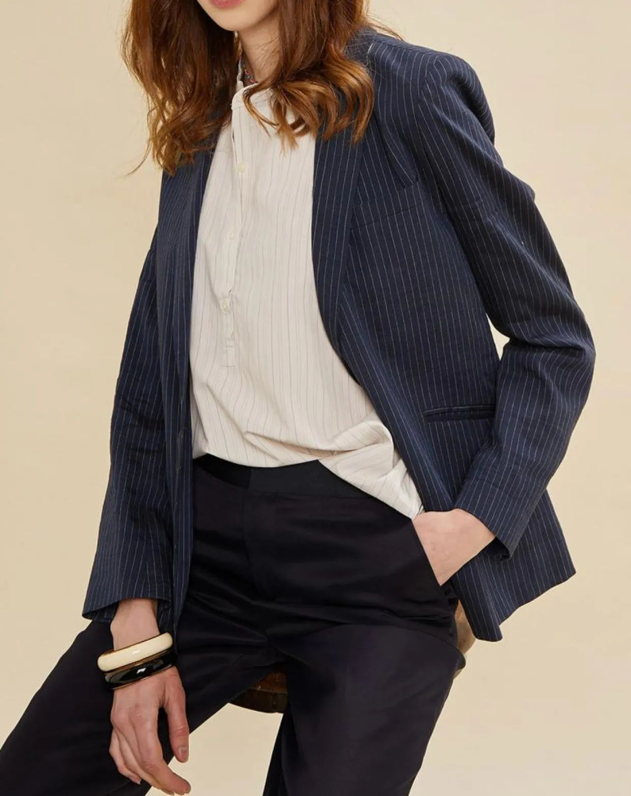 Femme Chloé Stora Vestes, Blousons^Veste blazer en Lin mélangé Virgile bleue