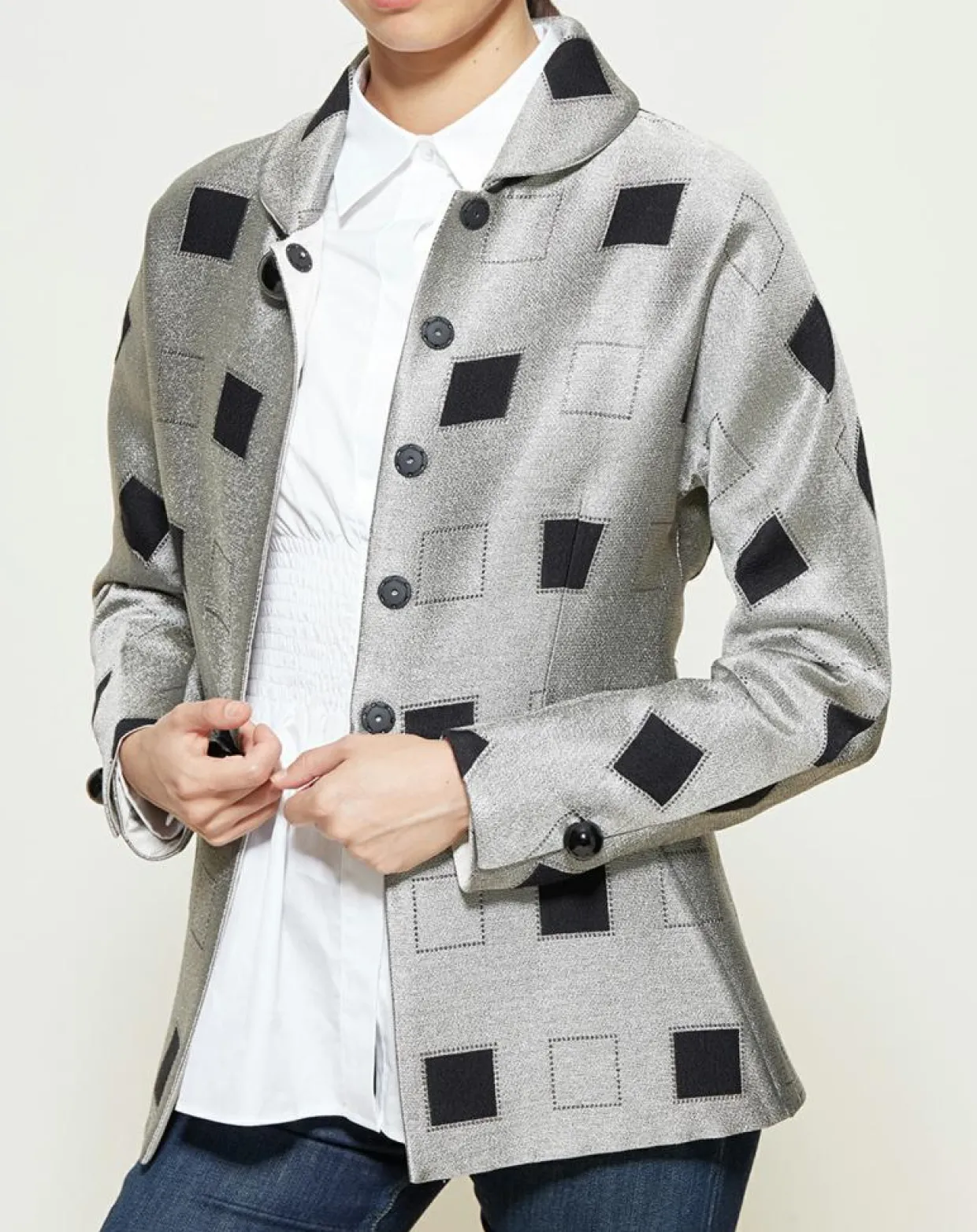 Femme Giorgio Armani Vestes, Blousons^Veste courte à imprimé géométriques argenté/noir