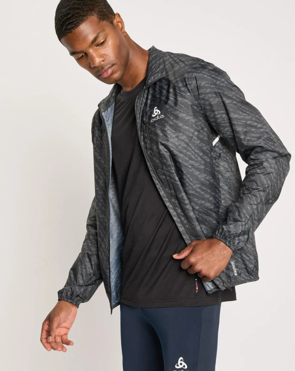 Homme Odlo Vestes, Blousons^Veste de running Zeroweight imprimée noire