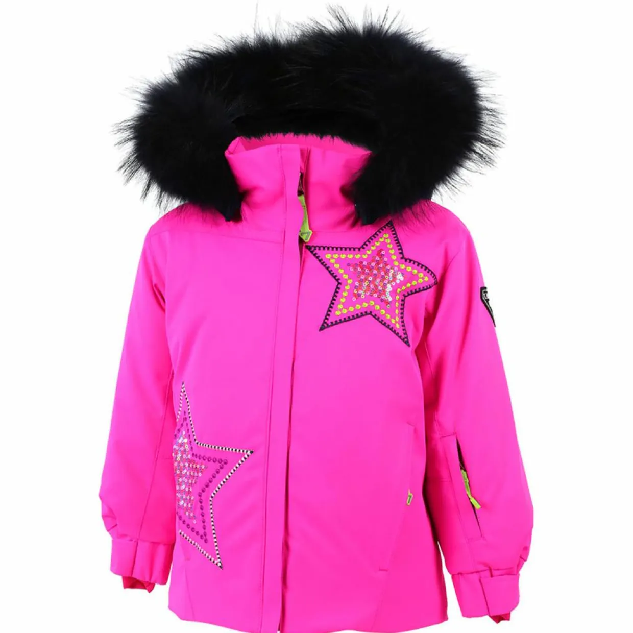 Veste de Ski Etoile col fausse fourrure rose fluo-Degré 7 Hot