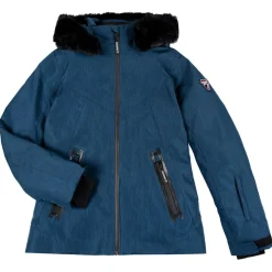 Enfant Degré 7 Fille^Veste de ski Geod JR fausse fourrure bleu foncé