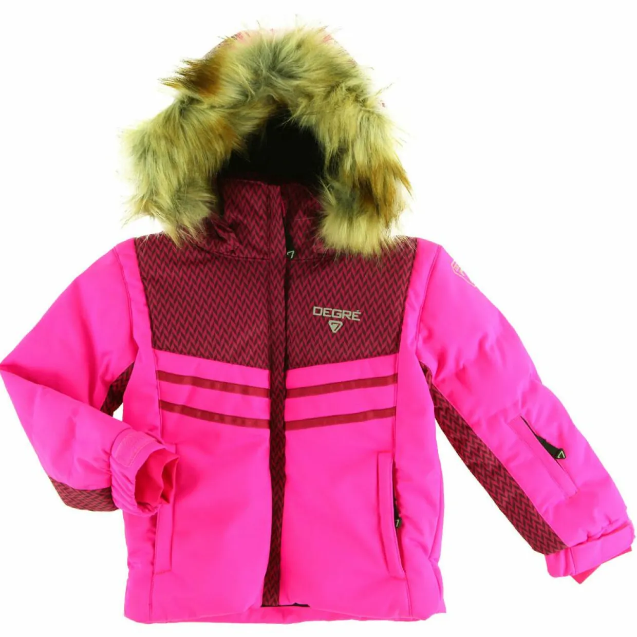 Veste de Ski Maya col fausse fourrure rose ultra-Degré 7