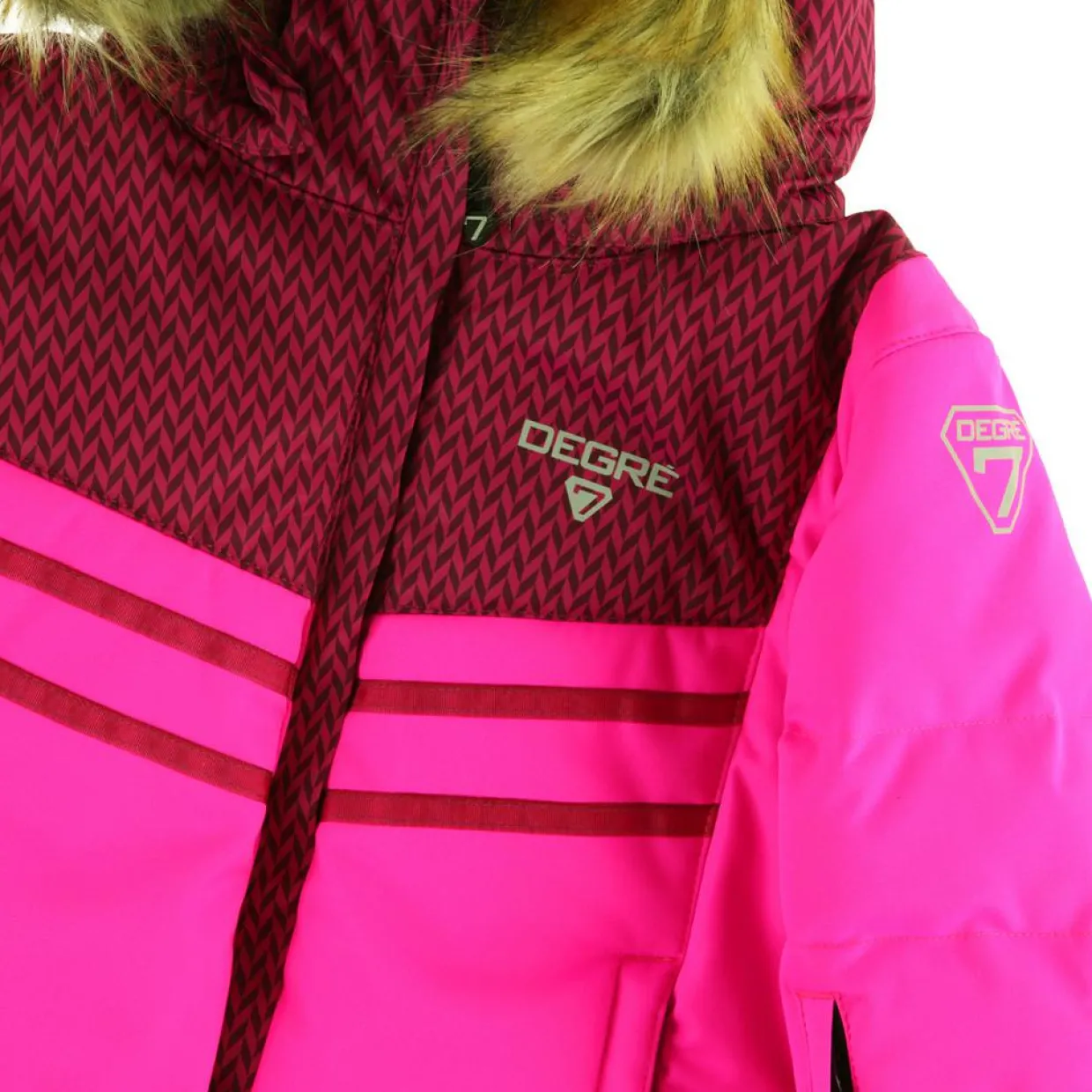 Veste de Ski Maya col fausse fourrure rose ultra-Degré 7