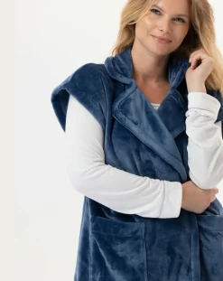Veste d'intérieur en peluche flanelle Essentiel prusse-Le Chat Online