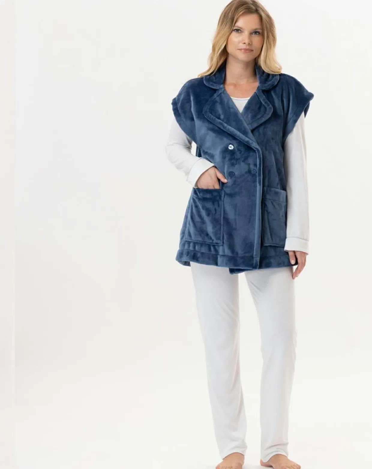 Veste d'intérieur en peluche flanelle Essentiel prusse-Le Chat Online