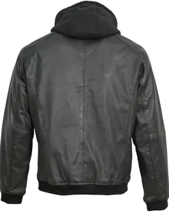 Homme Blue Wellford Vestes, Blousons^Veste en Cuir à capuche Bruz noire