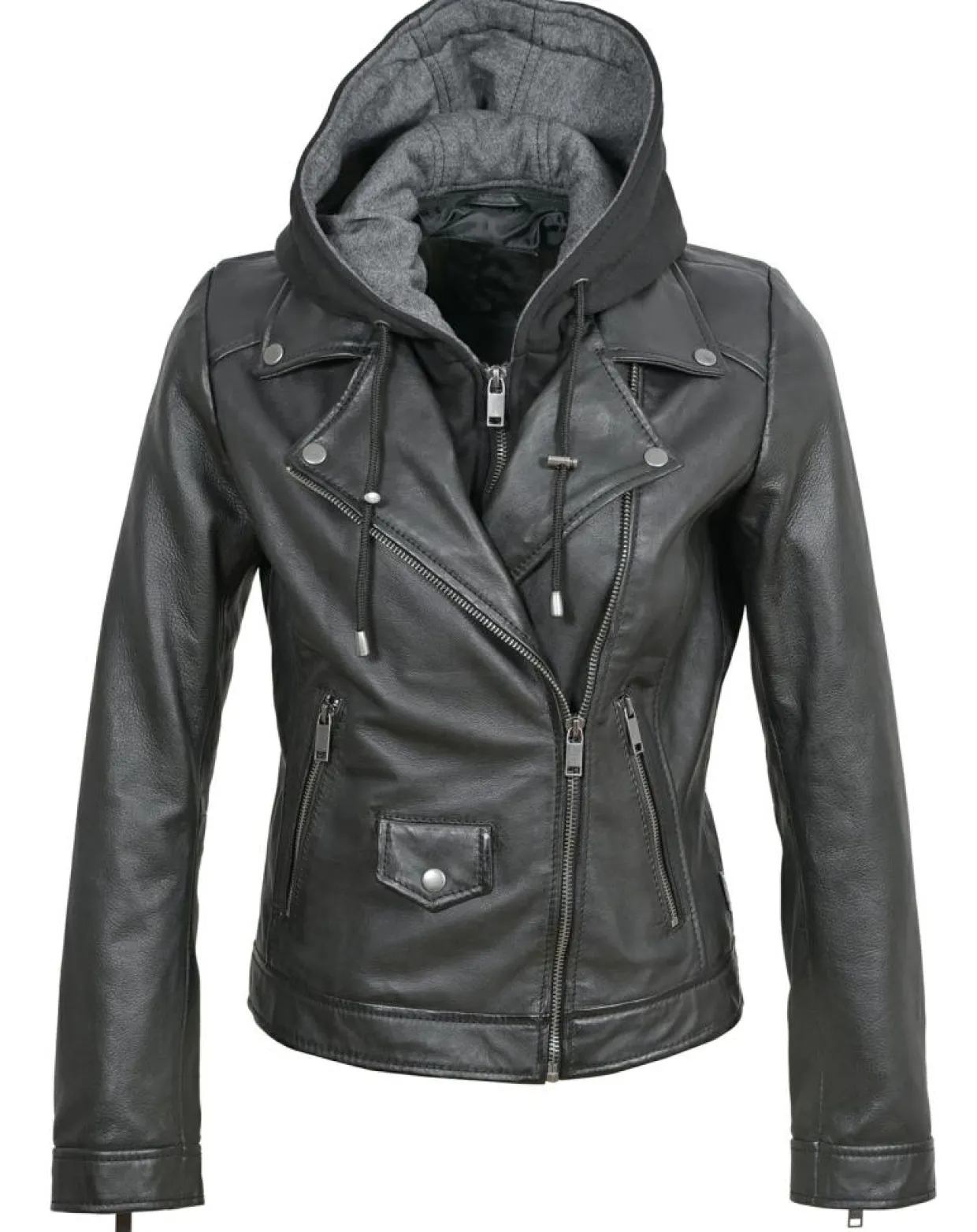 Femme Chyston Vestes, Blousons^Veste en Cuir à capuche Cloelia noire