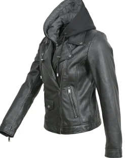 Femme Chyston Vestes, Blousons^Veste en Cuir à capuche Cloelia noire