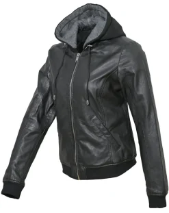 Veste en Cuir à capuche Cornelia noire-Chyston Discount