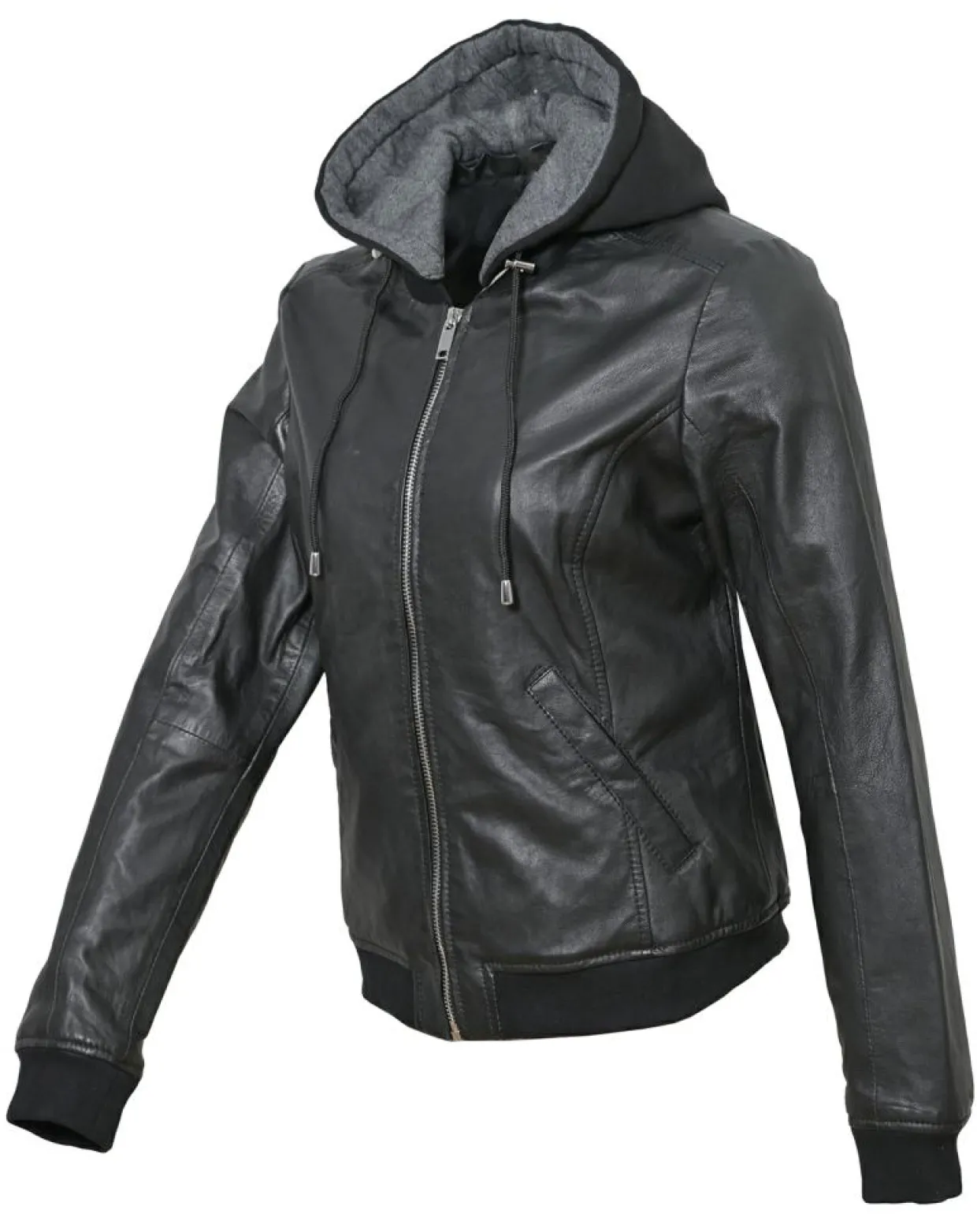 Veste en Cuir à capuche Cornelia noire-Chyston Discount