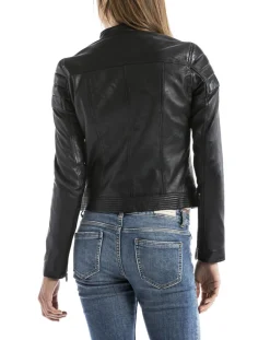 Veste en Cuir Adda noire-Blue Wellford Clearance