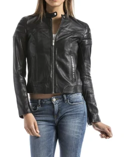 Veste en Cuir Adda noire-Blue Wellford Clearance