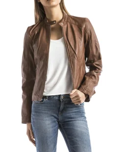 Veste en Cuir Alazeia cognac-Blue Wellford Hot