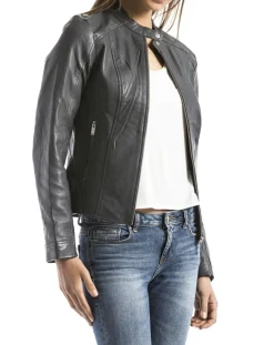 Veste en Cuir Alazeia gris foncé-Blue Wellford Outlet