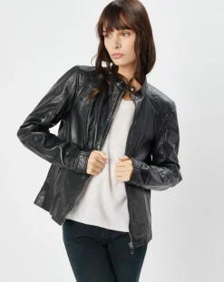 Veste en Cuir Alazeia noire-Blue Wellford