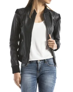 Veste en Cuir Alba noire-Blue Wellford Hot
