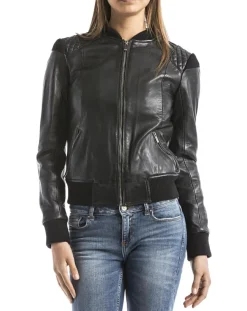 Veste en Cuir Alba noire-Blue Wellford Hot
