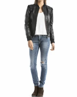 Veste en Cuir Alba noire-Blue Wellford Hot