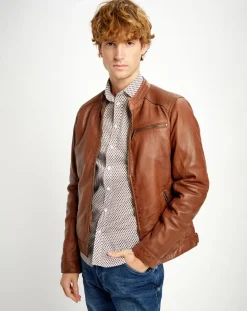 Veste en Cuir Alban cognac-Chyston Sale