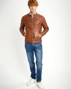 Veste en Cuir Alban cognac-Chyston Sale