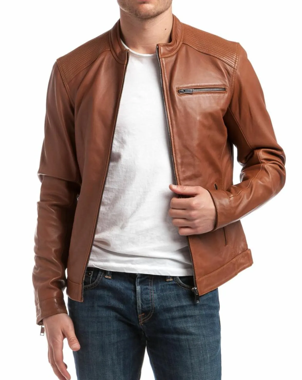 Veste en Cuir Alban cognac-Chyston Sale