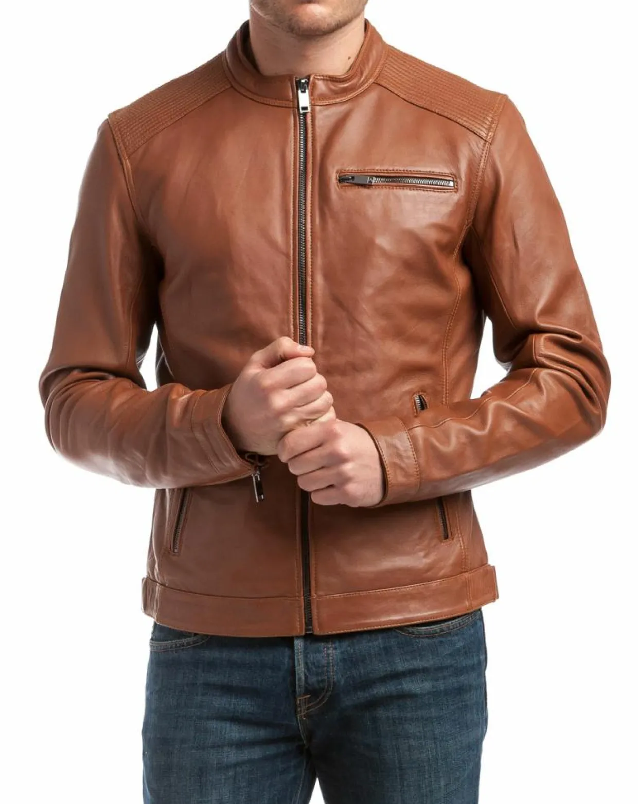 Veste en Cuir Alban cognac-Chyston Sale