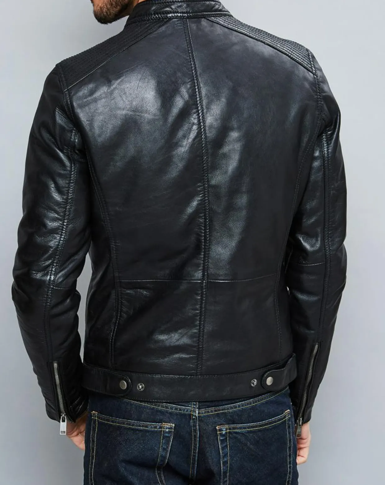 Veste en Cuir Alban noire-Chyston Online