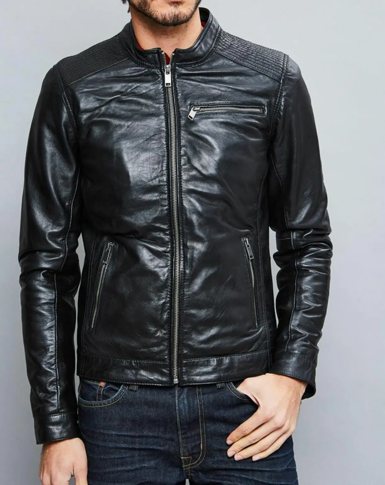 Veste en Cuir Alban noire-Chyston Online