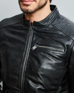 Veste en Cuir Alban noire-Chyston Online