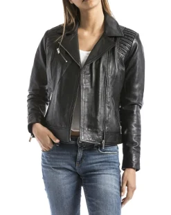 Veste en Cuir Andelle noire-Blue Wellford Clearance
