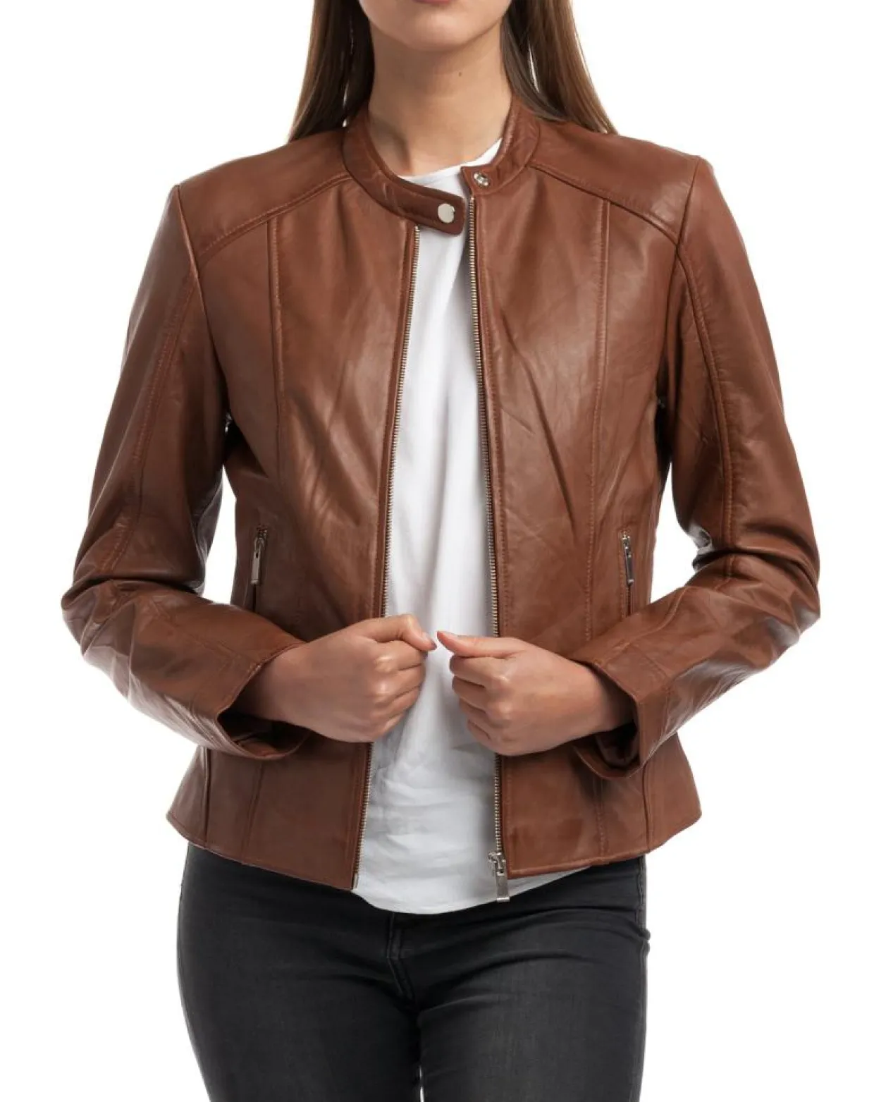 Femme Chyston Vestes, Blousons^Veste en Cuir Angelina cognac
