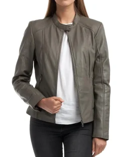 Veste en Cuir Angelina grise-Chyston Discount