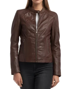 Veste en Cuir Angelina marron-Chyston Outlet