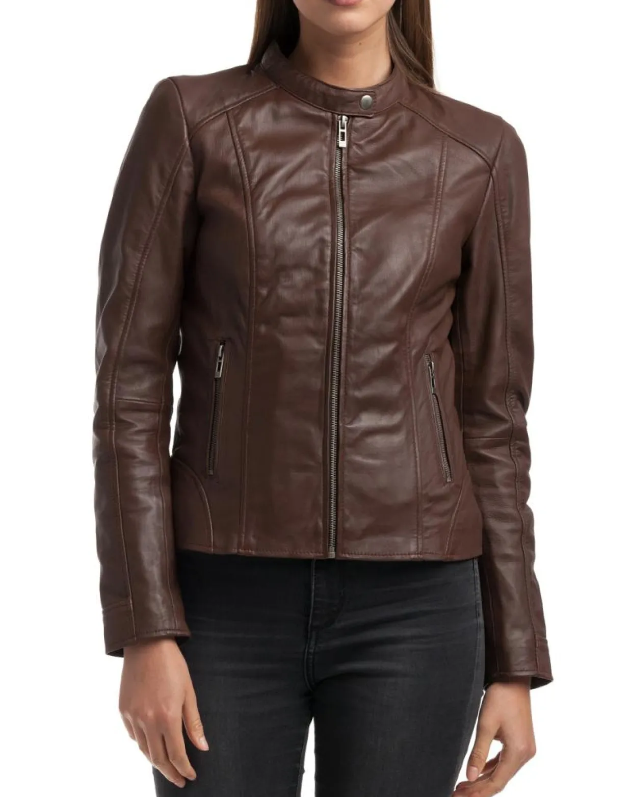 Veste en Cuir Angelina marron-Chyston Outlet